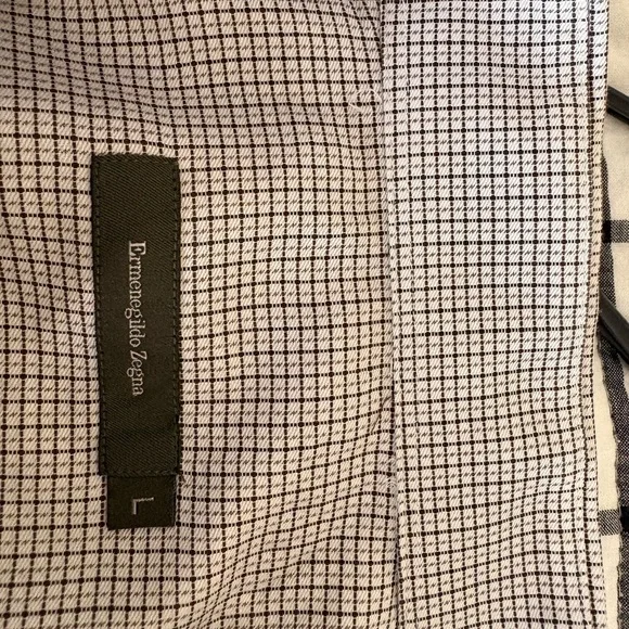 Ermenegildo Zegna Men’s Dress Shirt Size L White Brown Check 100% Cotton Italy - Picture 7 of 8
